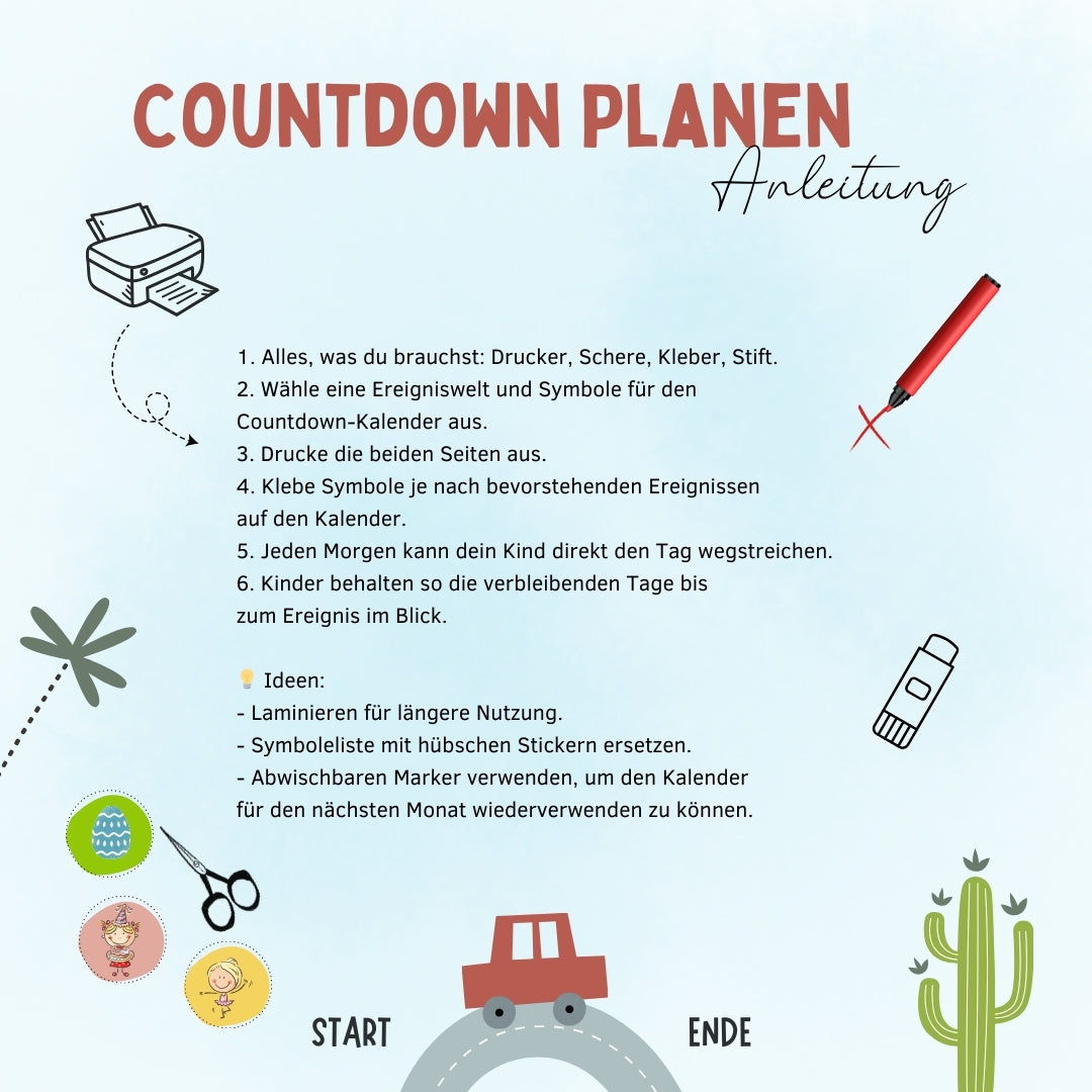 Kinderkalender zum Selbstausdrucken - Countdownkalender für Kinder ...