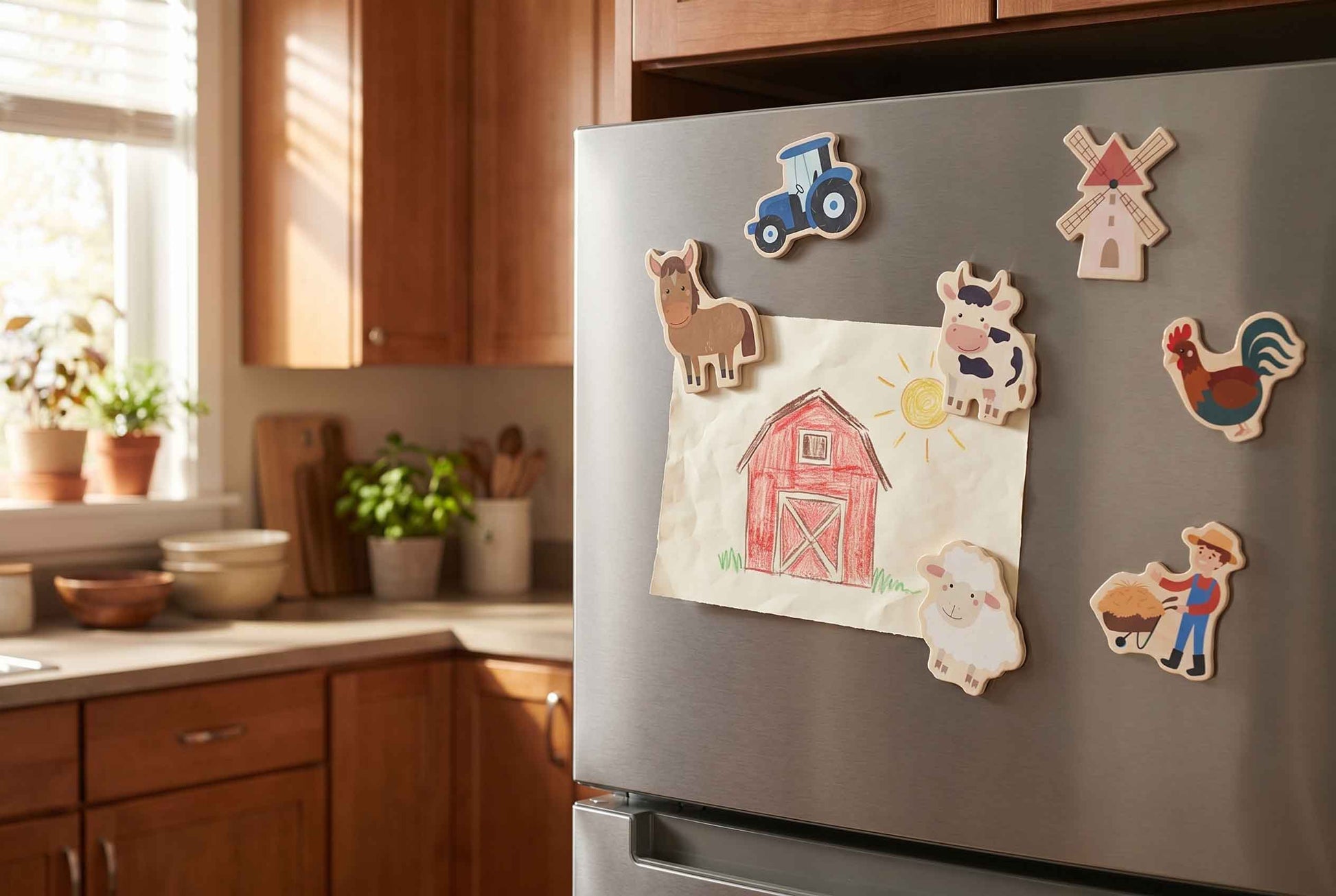 Bauernhof Magnete dekorativ am Kühlschrank befestigt – Holzspielzeug für Kinder