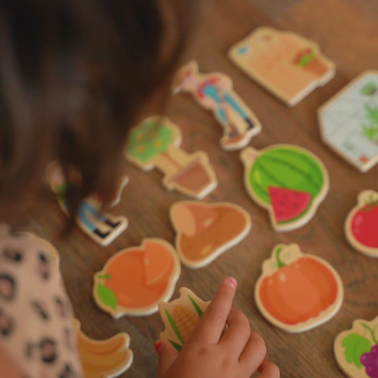 Kühlschrankmagnete aus Holz mit Obst und Gemüse für Kinder 
